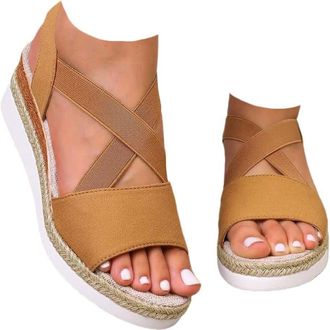 Generic Orthopedic Platform Wedge Sandals For Women 2026 Summer Cross Strap Open Toe Ankle Strap Espadrilles Sandals Dressy Beach Platform Wedge Sandal Flat C
