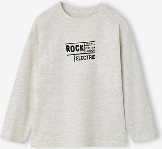 Vertbaudet Jungen Langarmshirt mit Print wei&szlig; meliert