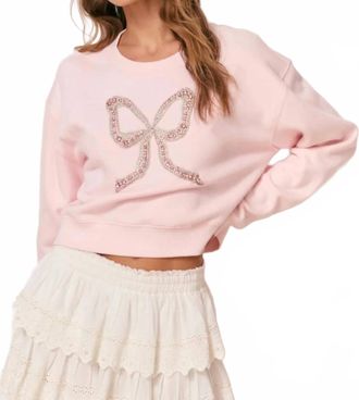 LoveShackFancy Rylan Embellished Bow Fleece Pullover Sweater In Wistful Pink