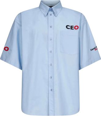 Balenciaga Camicia in popeline con logo - Blu