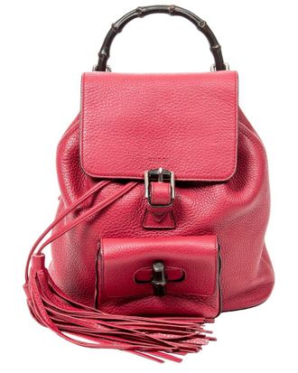 Gucci Magenta Grained Leather Small Bamboo Tassel Backpack (Authentic Pre- Loved)