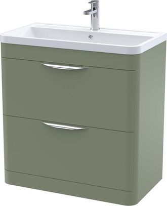 Nuie Nuie Parade Floor Standing 2-Drawer Vanity Unit with Polymarble Basin 800mm Wide - Satin Green