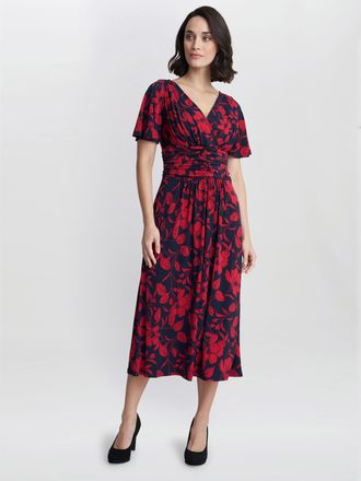 Gina Bacconi Womens Geri Jersey Print Dress - Navy/Red - Size 20 UK