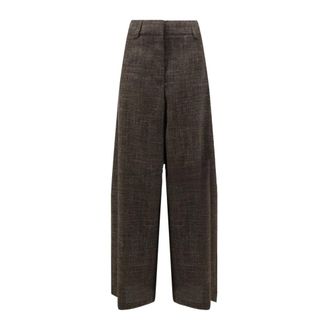 Alysi Broeken, Dames, Bruin, S, Leer, Wijde gem&ecirc;leerde broek