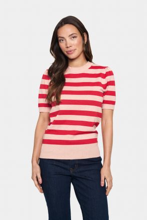 Saint Tropez Strickpullover SAINT TROPEZ MilaSZ SS Block Stripe Pullover, Damen, Gr. XS (34), rosa (pink poinciana block stripe), Strick, Obermaterial: 80% Viskose