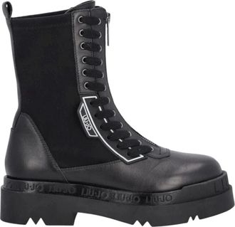 Liu Jo Lace-up Enkellaarsjes Love 22 - Dames - Veterlaarzen - Zwart - 36 EU - Leer - Schoenen