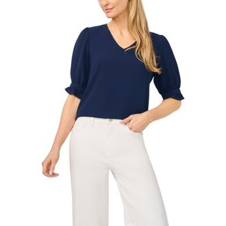 CeCe by Cynthia Steffe Ruffle Cuff Crepe Blouse in Classic Navy at Nordstrom, Size Xx-Large