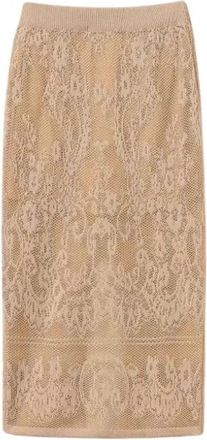 Twinset Jacquard Gebreide Midirok - Dames - Midirokken - Beige - M - Katoen - Rokken