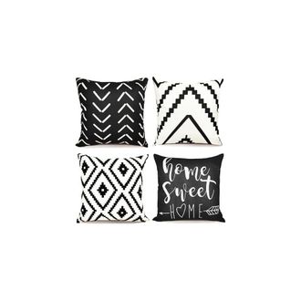 OEM Fundas De Almohada Decorativas De 22x22 Pulgadas (juego De 4 Piezas), Fundas De Almohada Cuadradas De Lino Con Estampado Geom&eacute;trico En Blanco Y Negro,