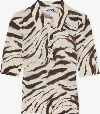 Ganni White Polo Shirt in Zebra Cotton - Size S Organic