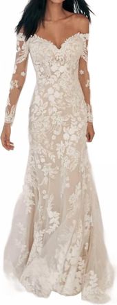 Madison James Floral Lace Appliques Romantic Bridal Dress In White