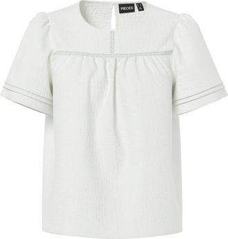 Pieces Blusenshirt PIECES PCSIKKA SS TOP WVN NOOS BC, Damen, Gr. XXL, cloud dancer, Jersey, Obermaterial: 100% Baumwolle, unifarben, regular fit normal, Rund