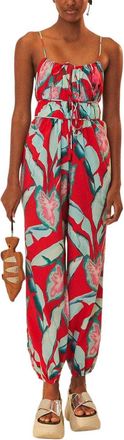 Farm Rio Farm Rio Summer Foliage Red Jumpsuit