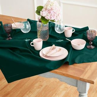 Solino Home Cotton Linen Hemstitch Table Throw 52 x 52 Inch for Dining Table, Holiday and Everyday Table Decor in Dark Green at Nordstrom, Size Medium