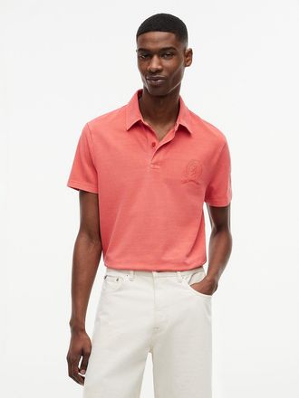 Tommy Hilfiger Mens Regular Fit Garment-Dyed Crest Polo - Red - XXXL