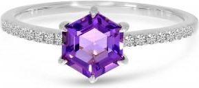 Allurez Hexagon Amethyst & Diamond Band Ring 14K White Gold (1.33ct)