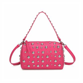 Generic Studded Shoulder Bag for Women, Small Synthetic Crossbody Handbag with Top Zip Closure, Adjustable Strap & Silver Tone Hardware, Casual & Party Bag (R