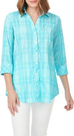 Foxcroft Faith Beach Plaid Button-Up Tunic Shirt in Oceanside at Nordstrom Rack, Size 2