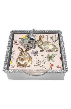Mariposa Bunny Beaded Napkin Box Set in Silver at Nordstrom