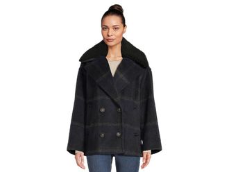Levi's Wool Blend Peacoat Womens Jacket Navy Plaid : XL, Polyester/Wool