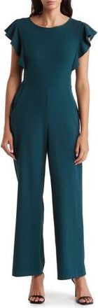 Bebe Ruffle Scuba Jumpsuit in Hunter at Nordstrom Rack, Size X-Small