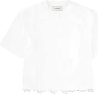 Sportmax Palmas Cropped Embroidered Pearl Cotton T-Shirt