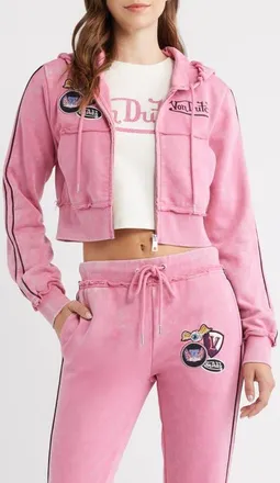 Von Dutch Cropped Raw Edge Full Zip Hoodie in Chateau Rose Vintage Acid Wash at Nordstrom, Size Medium