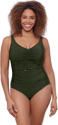 Aqua Green Cinched V-Neck Tummy Control Side Shirred One-Piece Swimsuit in Malachite at Nordstrom, Size X-Large