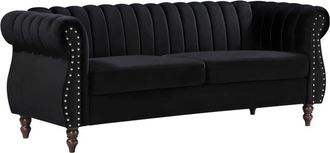 Vente-Unique Vente-unique - Divano chesterfield 3 posti in Velluto Nero - trumbo