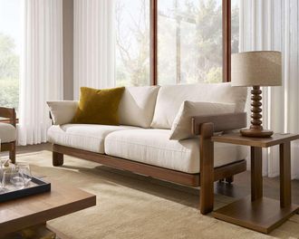 Castlery Eden Sofa, Cream by Castlery, Solid Mahogany Wood, Performance Fabric