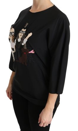 Dolce & Gabbana Womens Black dgfamily Top T-Shirt Silk Blouse Stretch