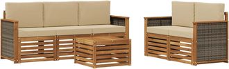 vidaXL Conjunto De Sof&aacute;s De Exterior 6 Uds. Natural Y Beige Vidaxl