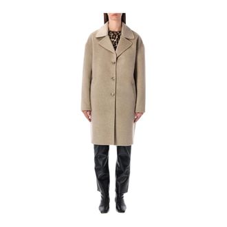 Anine Bing Single-Breasted Coats, female, Beige, Size: XS Classic Wool Blend Coat