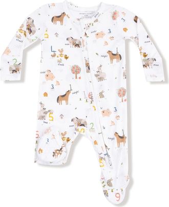 Angel Dear Farm Sounds Print Footie in Ivory/Light Red at Nordstrom, Size 0-3M