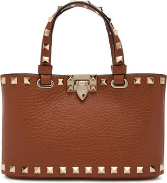 Valentino Garavani Rockstud Mini Grained Leather top Handle bag - Tan - One Size