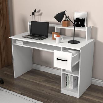 Dmora Escritorio Roletto, 5 Estantes, Un Caj&oacute;n, 5 Compartimentos, 99x120x55h Cm Blanco