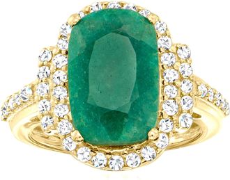 MAX + STONE 18K Gold Over Sterling Silver 7.50 ctw Emerald Ring with.69 ctw Diamond Accents