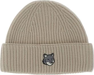 Maison Kitsun&eacute; Fox Head Muts - unisex - Hoeden - Beige - ONE Size - Wol - Accessoires