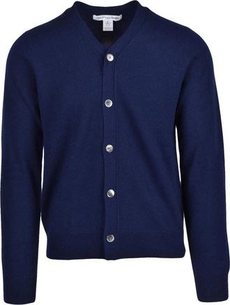 Comme Des Gar&ccedil;ons Blue Button-Front Wool Cardigan