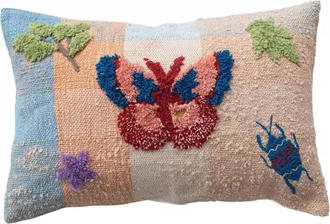 Creative Co-op Tufted & Embroidered Butterfly & Insect Woven Thow Pillow In Multi