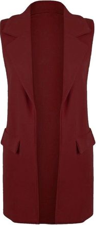 Generic New Ladies Womens Sleeveless Long Waistcoat Open Front Stylish Crepe Pocket Jacket Coat PLUS SIZE