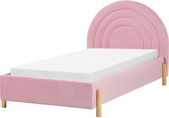 Beliani Beliani - Cama Con Somier Cabecero Semicircular Tama&ntilde;o Individual 90 X 200 Cm Tapizado Terciopelo Retro Patas Madera Rosa Anet