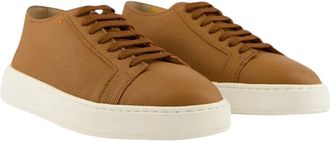 Santoni Tumbled Leather Sneaker - Heren - Sneakers - Bruin - 45 EU - Leer - Schoenen