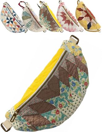 Generic Vintage-Inspired Patchwork Quilted Sling Bag, Handmade Quilted Crossbody Shoulder Bag, Lightweight Curved Design ( A)