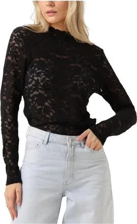 Rosemunde Delicia Kant Rolkraag Top - Dames - Tops - Zwart - Maat: S Katoen
