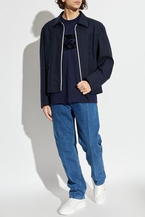 Ferragamo T-shirt With A Velvet-finish Logo, Mens, Navy Blue