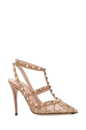 Valentino Garavani Womens Powder Pink Lace And Suede Rockstud Pumps Skinneroskinsorbet Scarpe Con Tacco