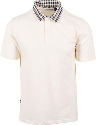 Aquascutum Mens CLUB CHECK COLLAR POLO OLD WHITE - Beige Cotton - Size X-Large