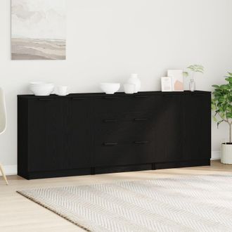 Berkfield Home 3 Piece Sideboards Black Oak Engineered Wood