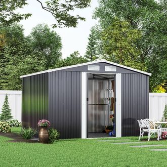 Living and Home 6x8 FT Large Metal Apex Roof Garden Tool Storage Shed in Grey